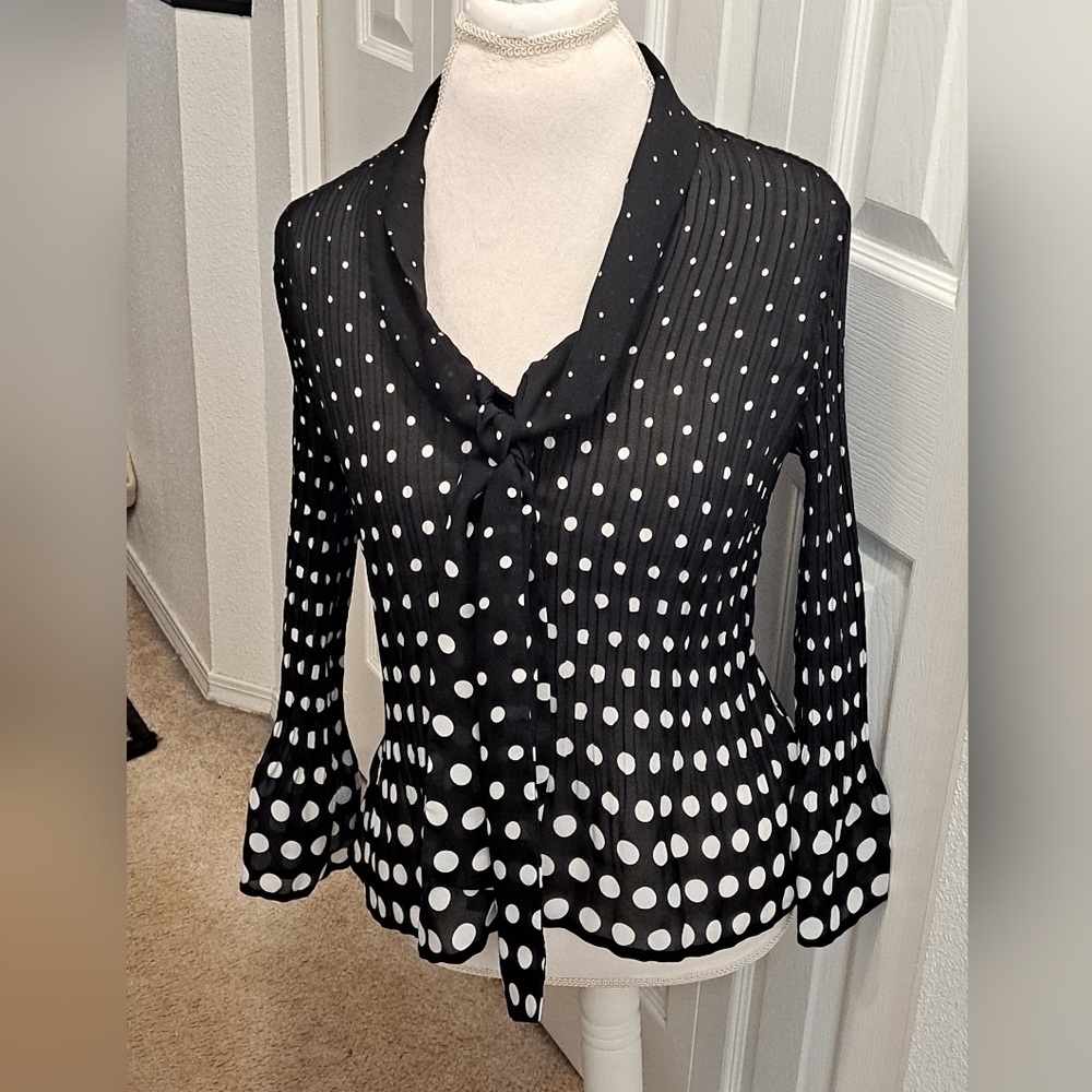 Allison Taylor Black White Gradient Polka Dot Blouse. Size M